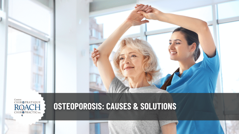 a chiropractor providing stretching exercises to an older patient experiencing pain and discomfort from osteoporosis
