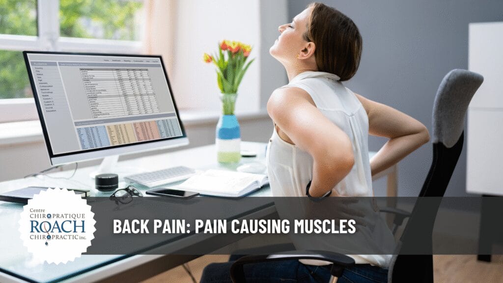 a woman sitting at her desk with back pain