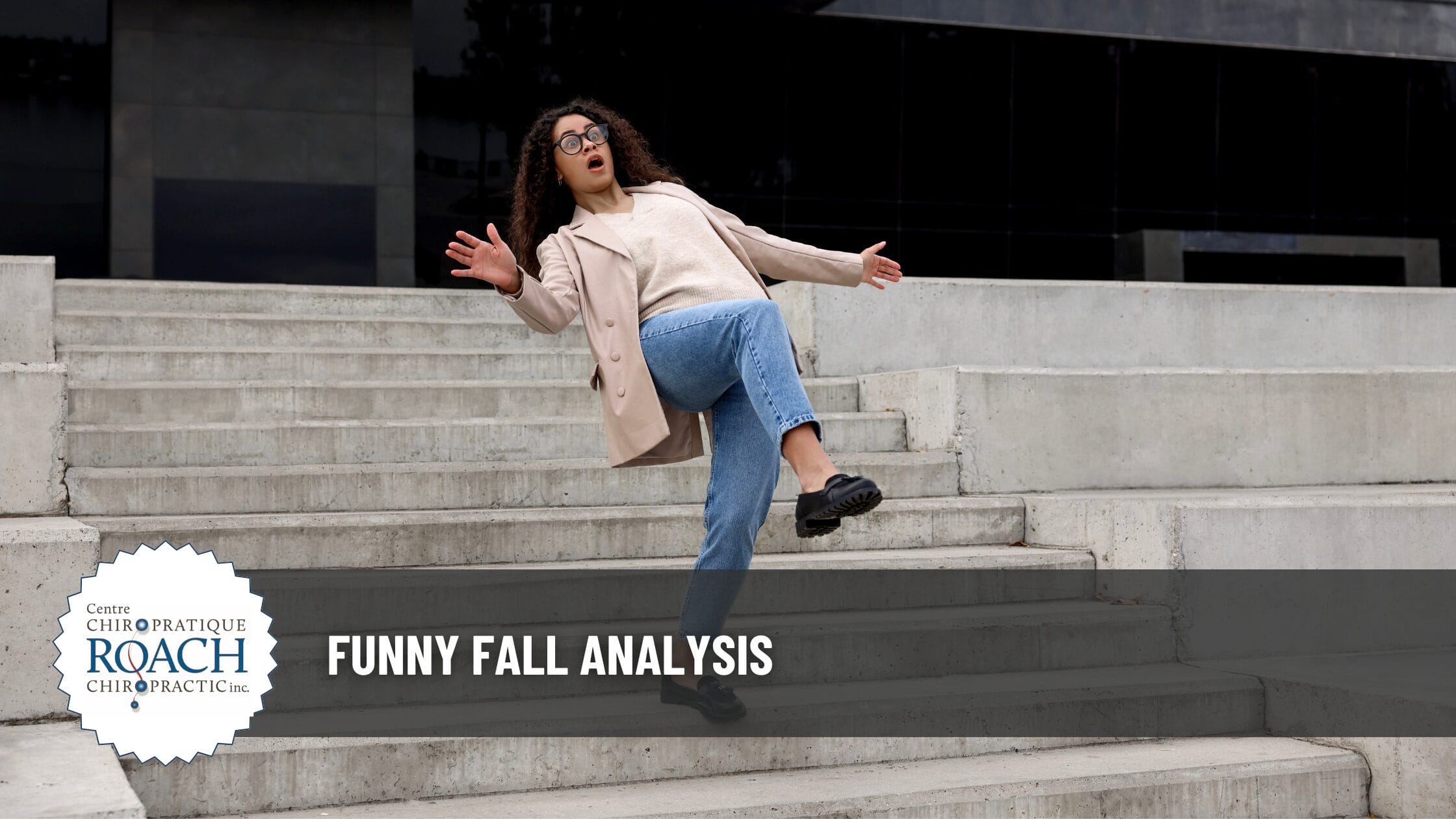 a woman about to fall down some steps.