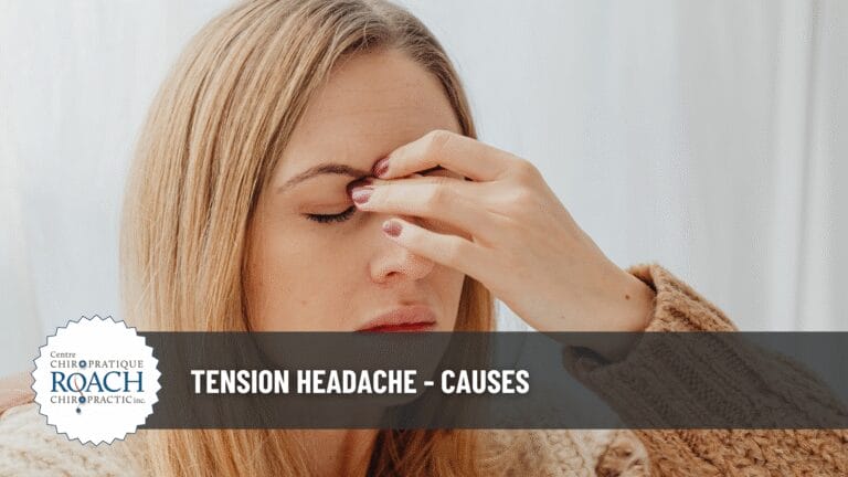 a woman pinching between her eyes experiencing a tension headache