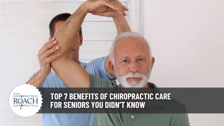 a chiropractor performing arm stretches with a senior patient