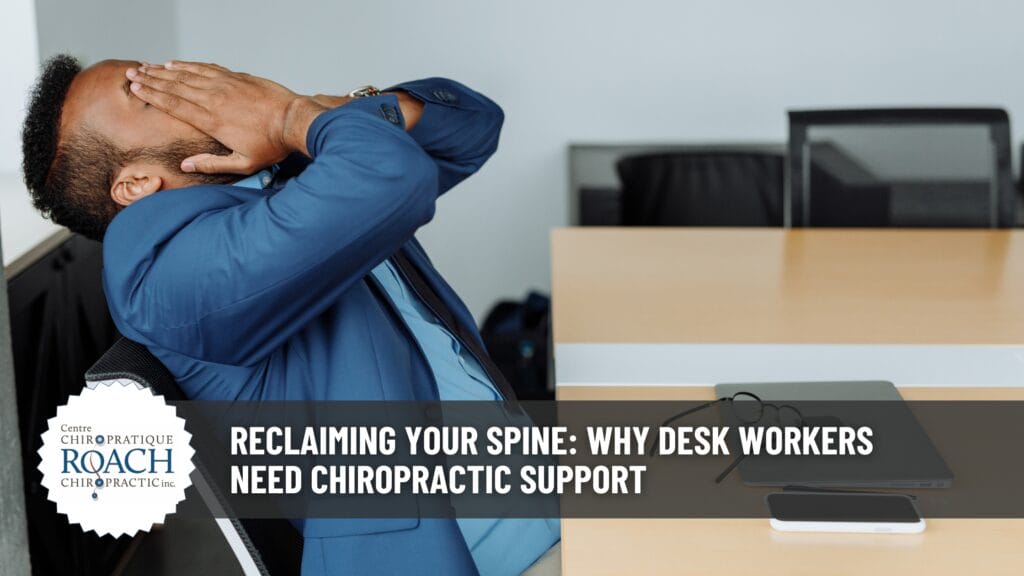 Chiropractic for Desk Workers: Undoing the Damage of 9-to-5 5 a man sitting at a desk, leaning back with hands on his face.