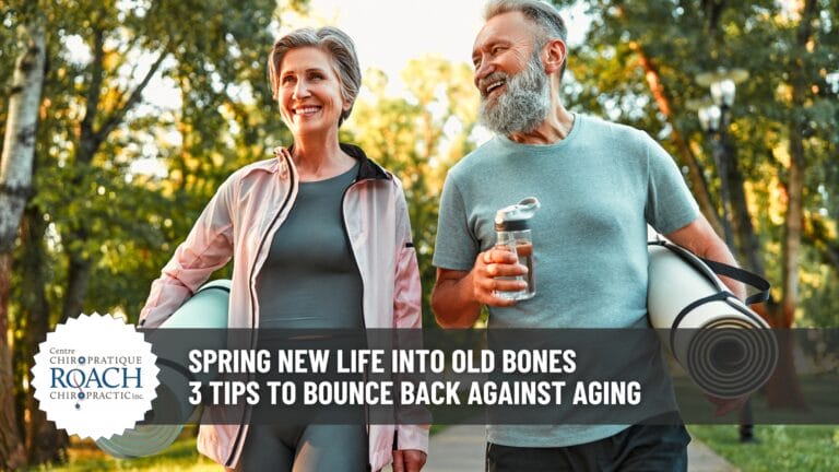 an aging man and woman out for a walk, with yoga mats held under arm.