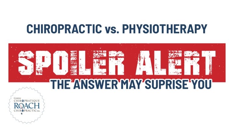 a spoiler alert banner with the question chiropractic vs physiotherapy and a hint that the answer may surprise you