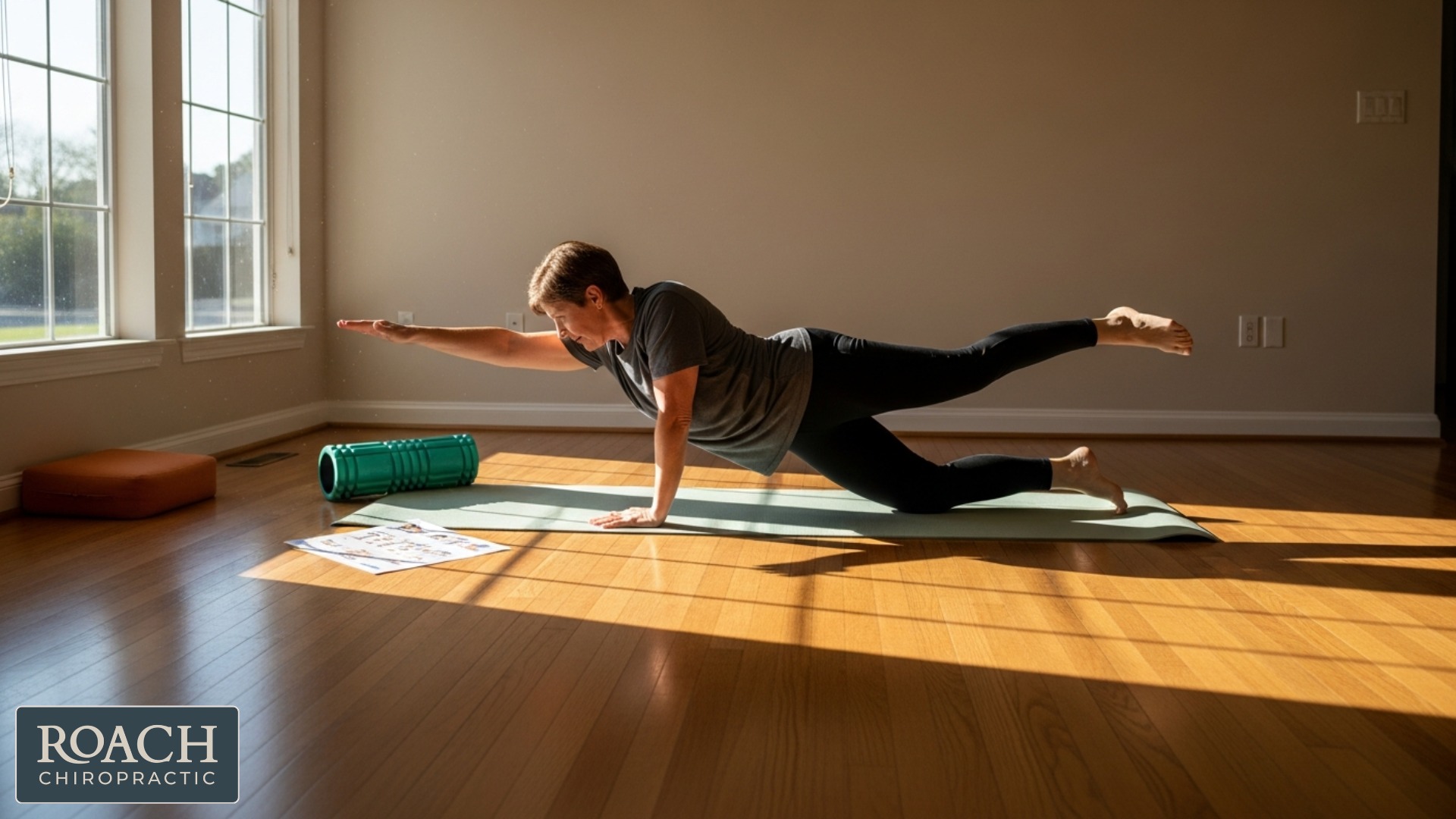 Patient performing a safe sciatic stretch on a yoga mat with proper posture