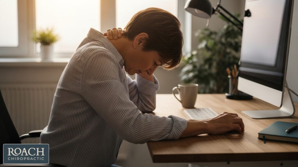Bedford chiropractor assessing patient with upper crossed syndrome forward head posture