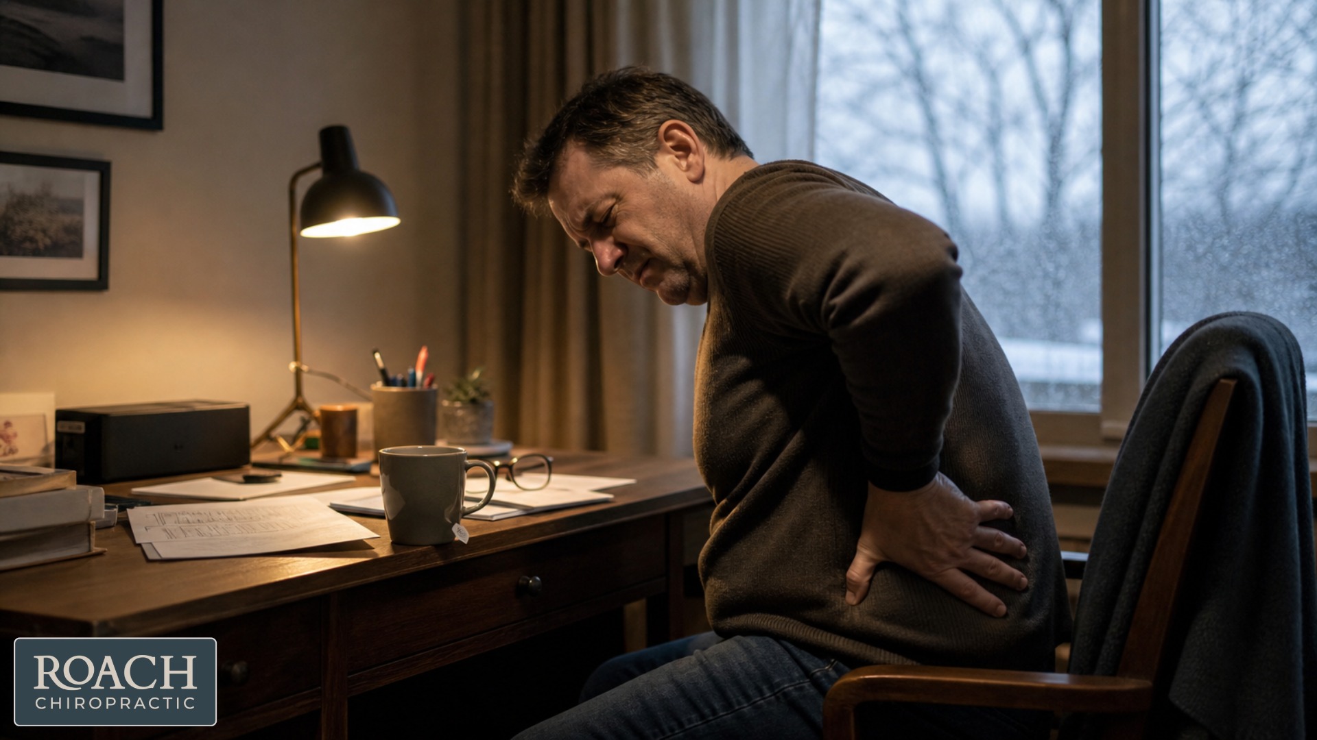Person doing a QL muscle stretch to relieve sciatica pain in winter